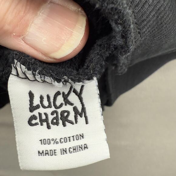 Lucky Charm Hoodie Mens Extra Large Black Graphic Pullover Bunny Kangaroo Pocket - Picture 10 of 10